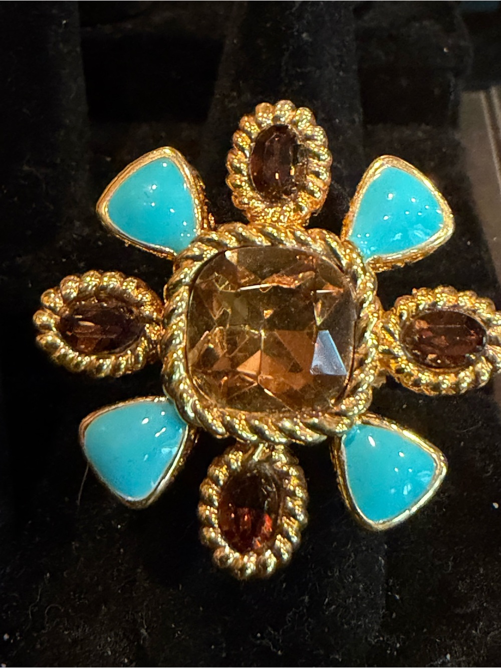 Rachel Zoe Gold-Tone Ring with Turquoise and Brown Accents